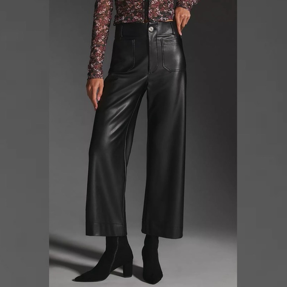 ANTHROPOLOGIE The Colette Cropped Wide-Leg Faux Leather Pants by Maeve - Picture 2 of 11